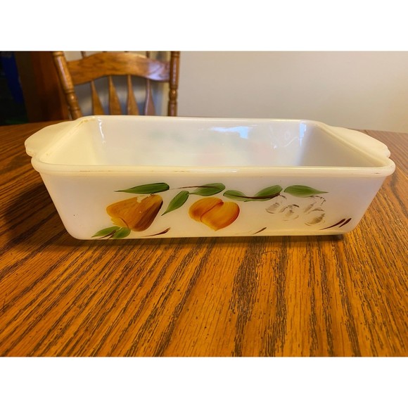 5 pc Fire King Gay Fad Fruit Loaf Pan - (2) Refrigerator Dish with glass lid - Picture 2 of 10